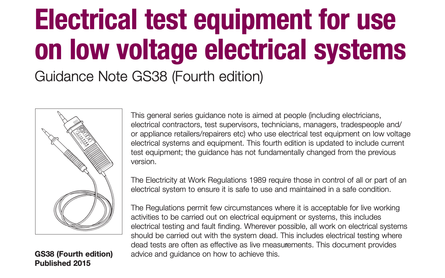 Guide to GS38: Safe Use of Electrical Test Equipment + PDF - Alert ...
