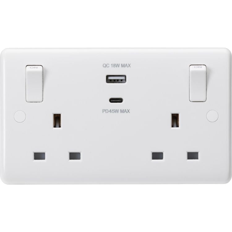 Knightsbridge Curved Edge 13A 2G Socket with Dual USB (A+C) | CU9003