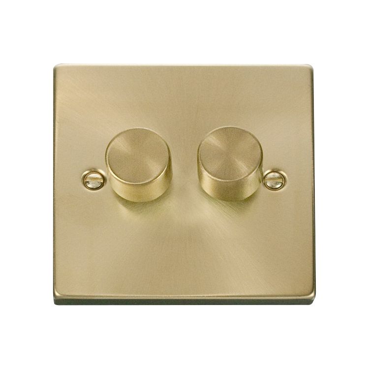 Click Deco Satin Brass 2 Gang 2 Way 100W LED Dimmer - Alert Electrical