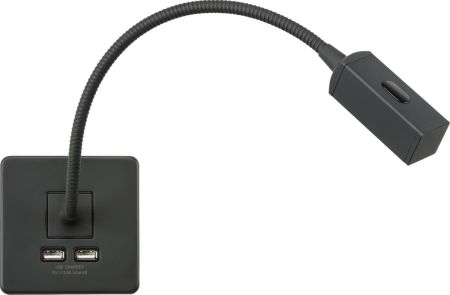 Knightsbridge 230V LED Dimmable Reading Light with Dual USB A+A Anthracite | SFRLAT
