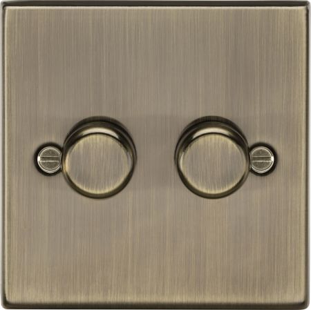 Knightsbridge 2G 2-way 10-200w (5-150w Led) Trailing Edge Dimmer Antique Brass | CS2192AB