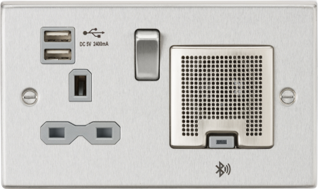 Knightsbridge 13A Socket, USB chargers (2.4A), & Bluetooth Speaker Grey Insert | CS9905BCG