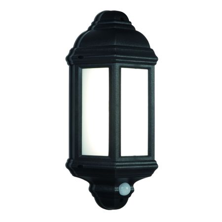 Saxby Halbury PIR 1lt Wall lantern IP44 4000K 7W Black | 54553