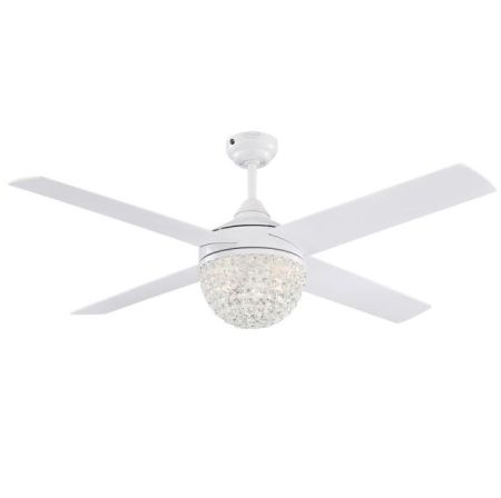 Westinghouse Kelcie 52” White Finish Crystal Jewel Shade Ceiling Fan & Light | 72262