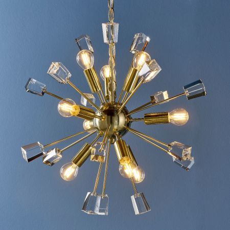 Endon 90293 Miro Indoor Pendant Light Satin Brass Plate & Clear Crystal Dimmable