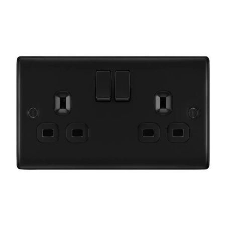 BG Nexus Metal Matt Black 2 Gang 13A Double Pole Switched Socket | NFB22B