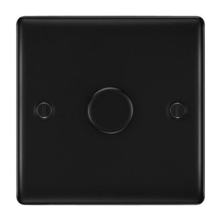 BG Nexus Metal Matt Black 1-Gang 200W 2-Way Push On-Off Intelligent LED Dimmer | NFB81
