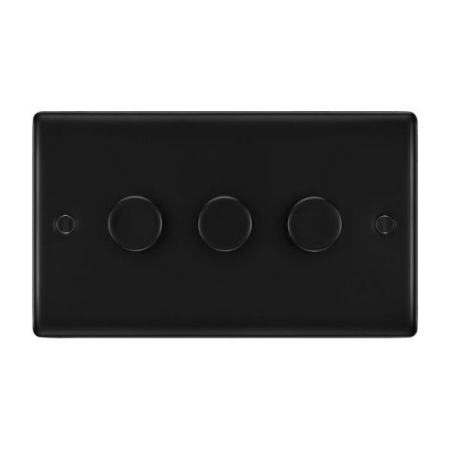 BG Nexus Metal Matt Black 3-Gang 200W 2-Way Push On-Off Intelligent LED Dimmer | NFB83