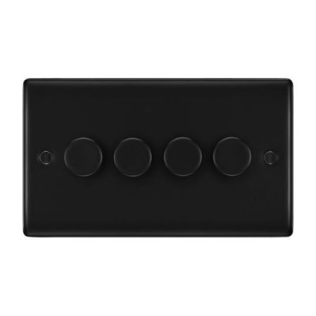 BG Nexus Metal Matt Black 4-Gang 200W 2-Way Push On-Off Intelligent LED Dimmer | NFB84