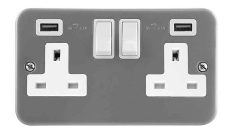 Click Essentials Metalclad 2 x USB Double Switched Socket | CL780