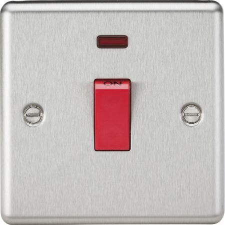 Knightsbridge 45A DP Cooker Switch with Neon Rounded Edge Brushed Chrome | CL81NBC