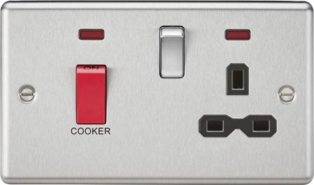 Knightsbridge 45A DP Cooker Control Unit Neon & Black Insert Brushed Chrome | CL83BC