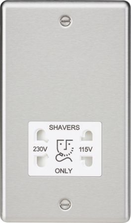 Knightsbridge Dual Voltage Shaver Socket Brushed Chrome White Insert | CL89BCW