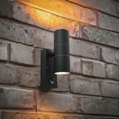 Core Outdoor Black GU10 Up & Down IP44 Wall Light with PIR Sensor | CP-BPUDL-GU10