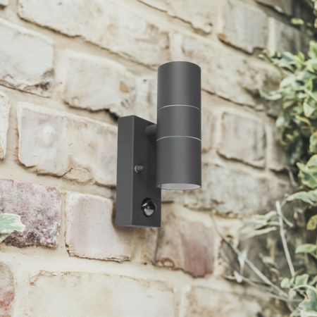 Core Outdoor Anthracite Grey GU10 Up & Down IP44 Wall Light with PIR Sensor | CP-GRYPUDL-GU10