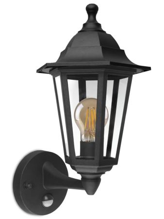 Kosnic Lighting Darwin Bottom Arm PIR Sensor Wall Lantern E27 Black | DARB-BLK/S