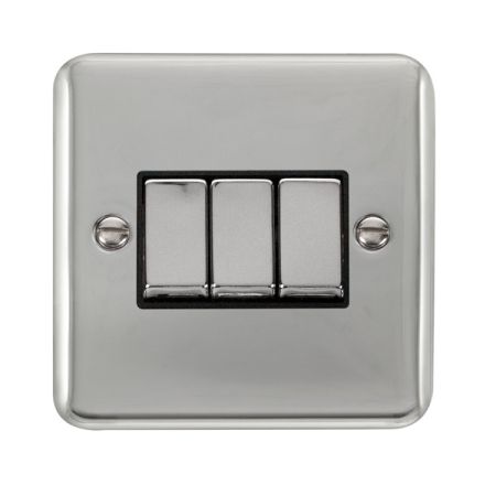 Click Deco Plus Polished Chrome 3 Gang Light Switch Black Insert DPCH413BK