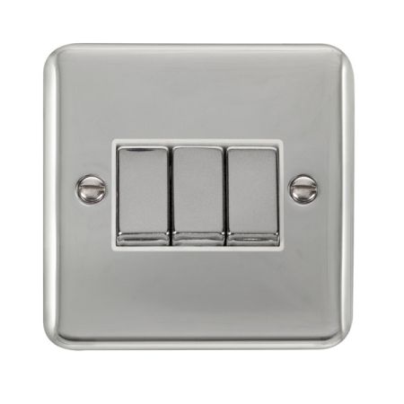 Click Deco Plus Polished Chrome 3 Gang Light Switch White Insert DPCH413WH