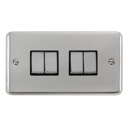 Click Deco Plus Polished Chrome 4 Gang Light Switch Black Insert DPCH414BK