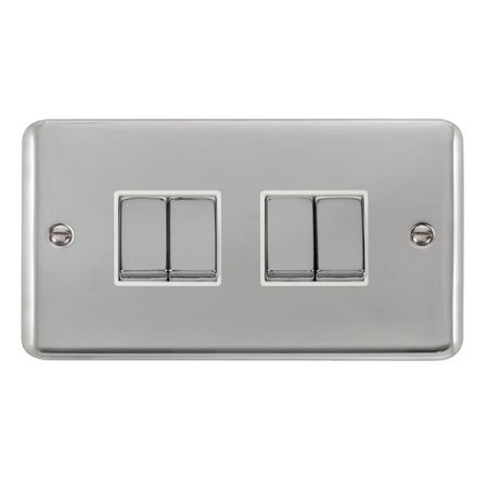 Click Deco Plus Polished Chrome 4 Gang Light Switch White Insert DPCH414WH