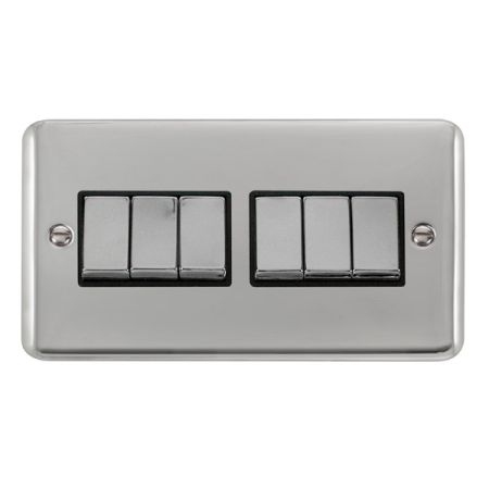 Click Deco Plus Polished Chrome 6 Gang Light Switch Black Insert DPCH416BK