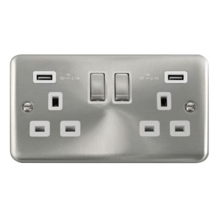 Click Deco Plus Satin Chrome 13a Socket With 2 x 2.1A USB White Insert | DPSC580WH