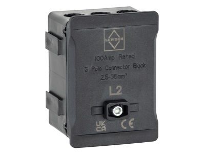 Lewden 5 Way Single Pole 100A 230V AC Distribution Terminal Blocks Black | DT1005BK