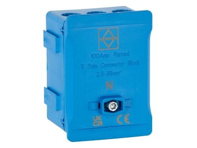 Lewden 5 Way Single Pole 100A 230V AC Distribution Terminal Blocks Blue | DT1005BL