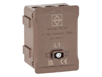 Lewden 5 Way Single Pole 100A 230V AC Distribution Terminal Blocks Brown | DT1005BR