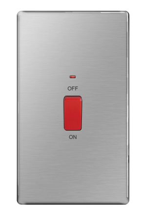 BG Nexus Screwless Brushed Steel 45A Vertical Cooker Switch with Neon | FBS72
