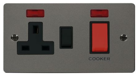 Click Define Black Nickel 2G 45A Cooker Switch & Socket + Neon | FPBN205BK