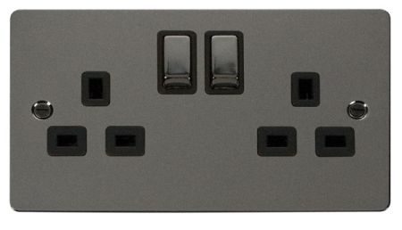 Click Define Black Nickel 13A Double Switched Socket | FPBN536BK