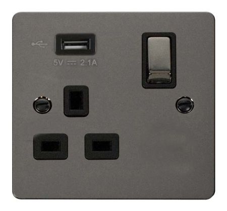 Click Define Black Nickel USB Single Switched Socket | FPBN571UBK