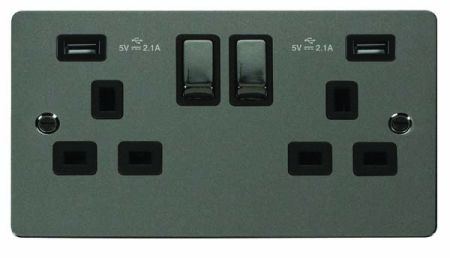 Click Define Black Nickel Twin USB Double Socket | FPBN580BK