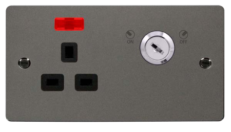Click Define Black Nickel 13A 1G DP Lockable Socket & Neon | FPBN655BK