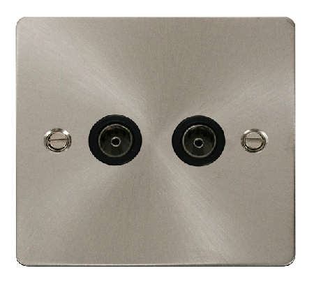 Click Define Brushed Steel Non-Isolated Twin Coaxial Socket FPBS066BK