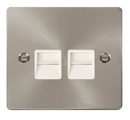Click Define Brushed Steel Twin Master Telephone Point FPBS121WH