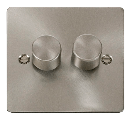 Click Define Brushed Steel 2 Gang 2 Way 100W LED Dimmer Switch FPBS162