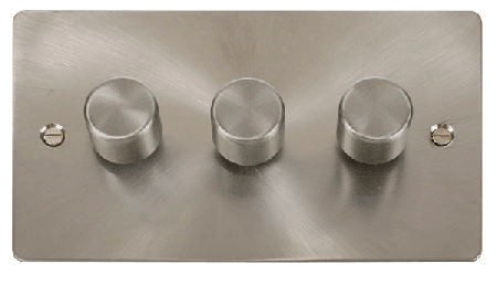 Click Define Brushed Steel 3 Gang 2 Way 100W LED Dimmer Switch FPBS163