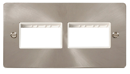 Click Define Brushed Steel Double Plate 6 Gang Aperture FPBS406WH