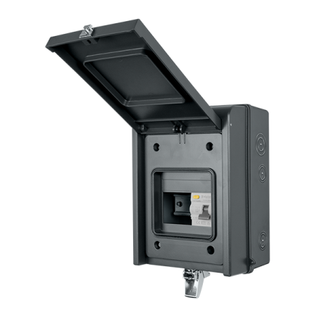 Elucian 5 Way IP65 Mini Metal Unit (Garage) with 63A RCCB (3 Free Ways) Anthracite Grey | GUEB563RCD3IP65AG