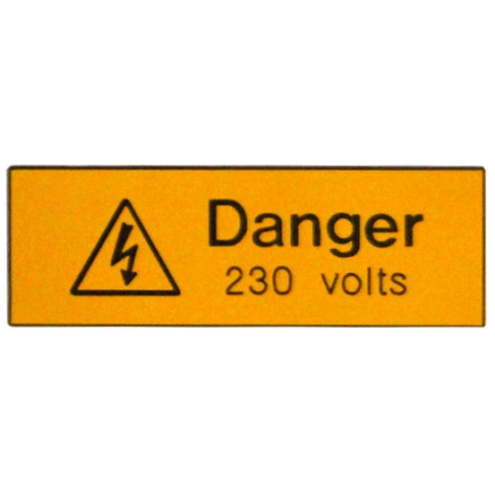 Industrial Signs Danger 230V 75 x 25mm Self Adhesive Rigid Engraved Traffolyte Label | IS1105EN