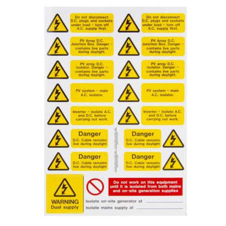 Industrial Signs Laminated PV Array Assorted Label Set | IS8800SA