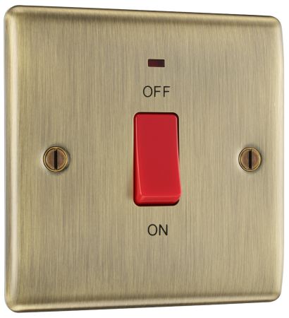 BG Nexus Metal Antique Brass 45A Single Cooker Switch with Neon | NAB74