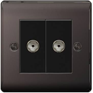 BG Nexus Metal Black Nickel 2 Gang Co-Axial Socket Outlet | NBN61