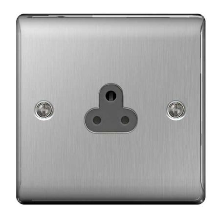 BG Nexus Metal Brushed Steel 2A UnSwitched Round Pin Plug Socket Grey Insert | NBS28G