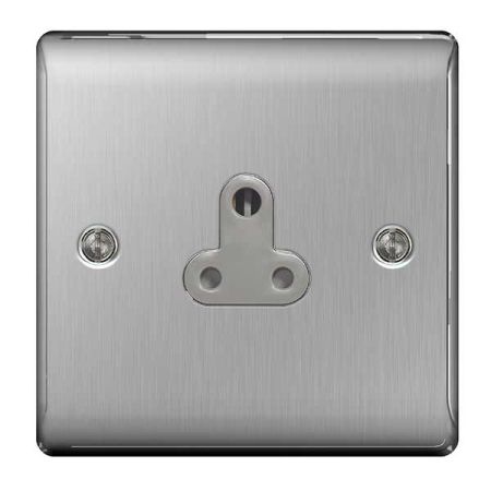 BG Nexus Metal Brushed Steel 5A UnSwitched Round Pin Plug Socket Grey Insert | NBS29G