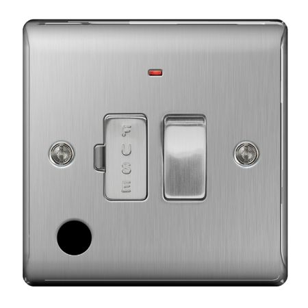 BG Nexus Metal Brushed Stainless Switched 13A Fused Connection Unit Indicator & Flex Outlet | NBS53