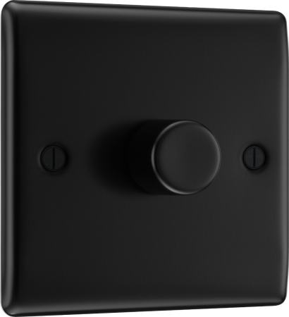 BG Nexus Metal Matt Black 1-Gang 200W 2-Way Push On-Off Intelligent LED Dimmer | NFB81
