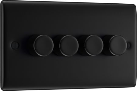 BG Nexus Metal Matt Black 4-Gang 200W 2-Way Push On-Off Intelligent LED Dimmer | NFB84
